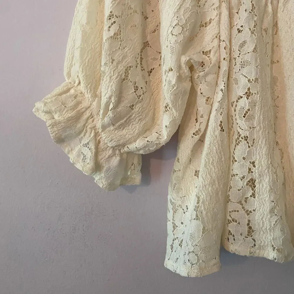 Free People Stacey White Lace Sheer Overshirt Boho Coquette Women's size Medium - Picture 5 of 9